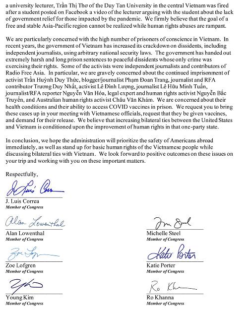 Congress letter to VP Harris on Vietnam Trip 2-2