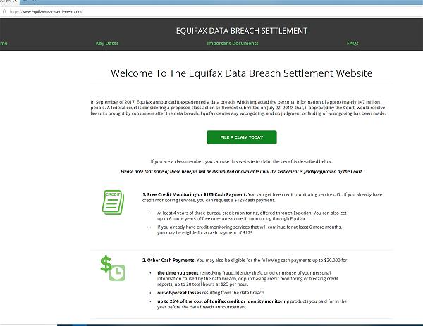 Equifax Data Breach Settlement Agreement Webpage